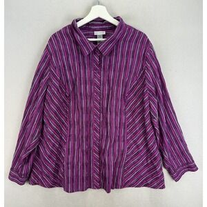 Catherines Women's Plus Sz 3X Purple‎ Silver Metallic Stripe L/S Button Up Shirt